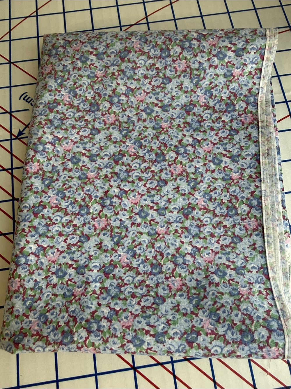 Vintage 1980s Calico Floral Fabric 1 Yard Blue Pink Tiny Flowers 44”